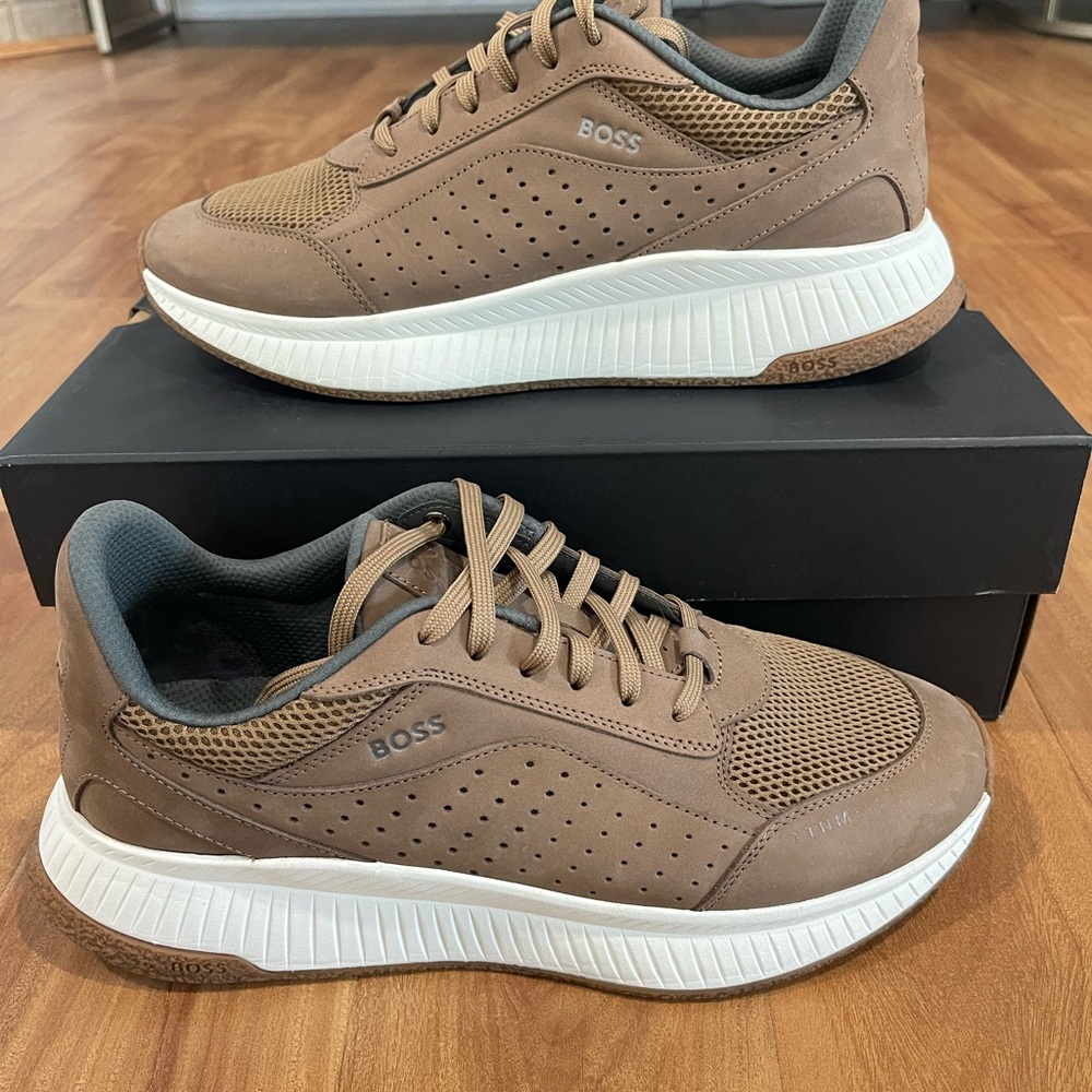 Hugo Boss Brown Sneakers with Perforated Design